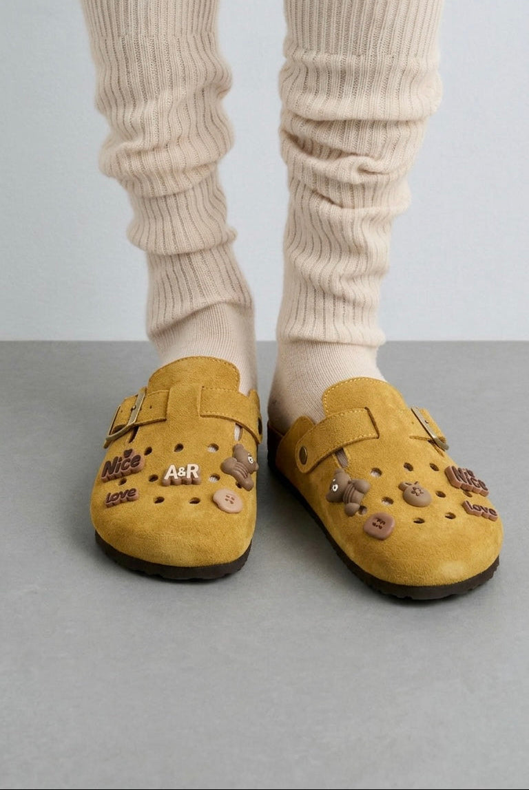 Mules Birkrocs Daim Moutarde