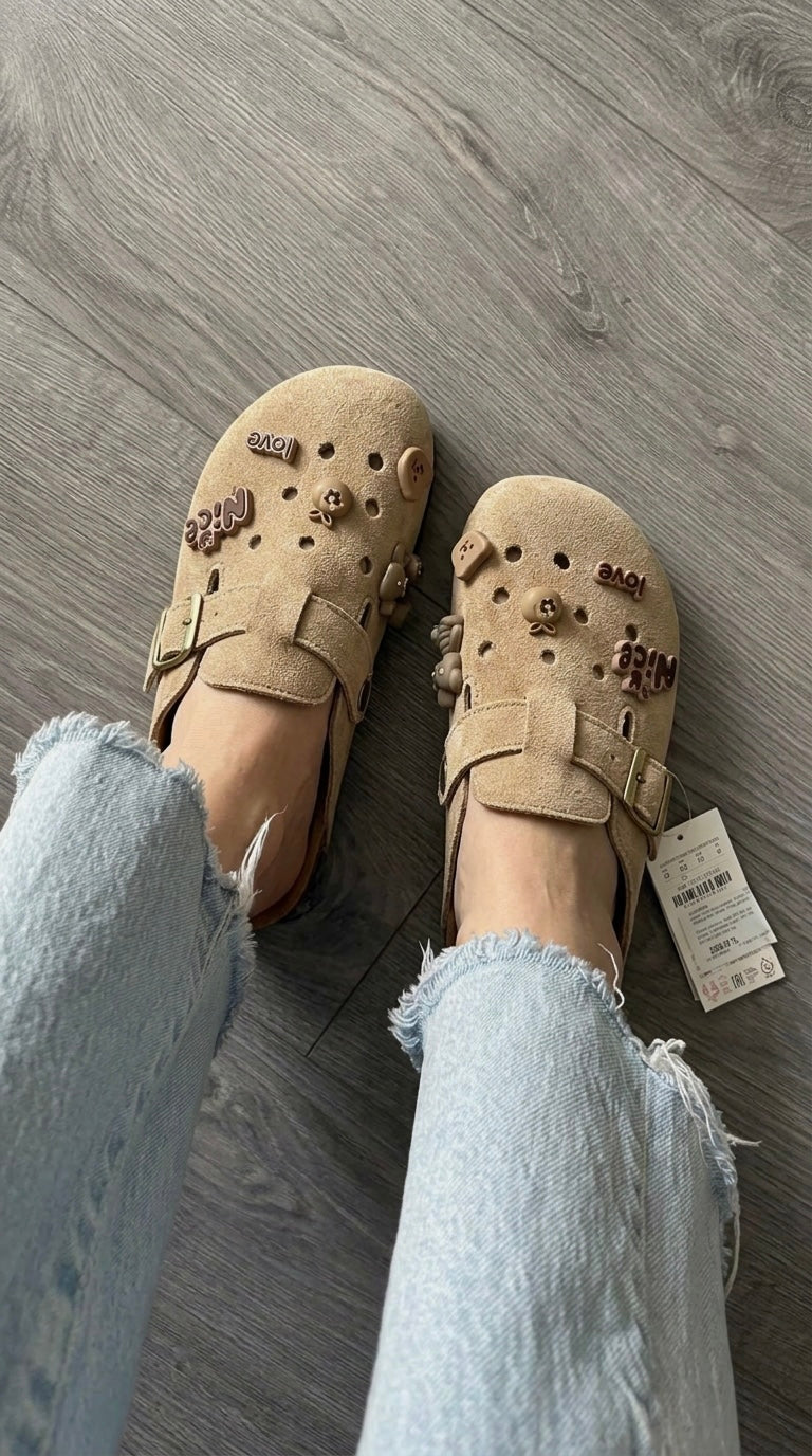 Mules Birkrocs Daim Camel
