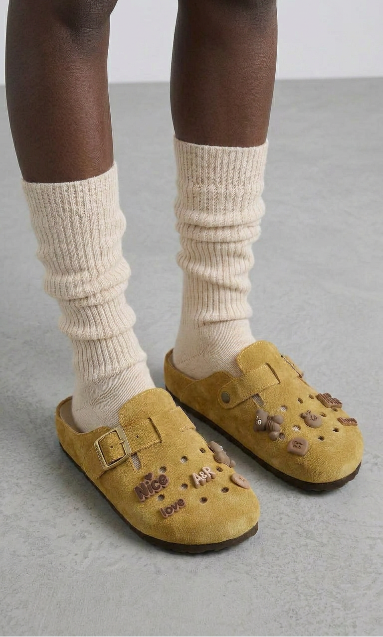 Mules Birkrocs Daim Moutarde