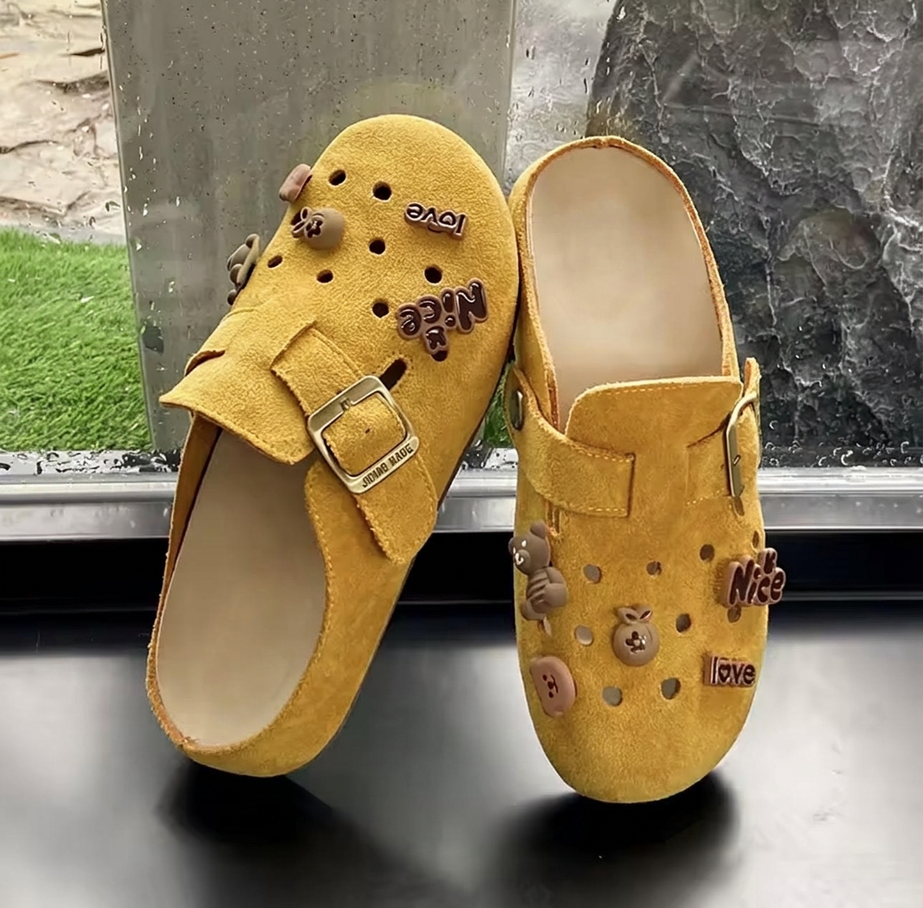 Mules Birkrocs Daim Moutarde